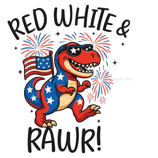 DTF Heat Transfer Iron On Sticker, Patriotic Dinosaur Graphic, For USA Themed Apparel And Festive Decor
