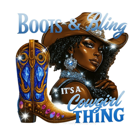 DTF Heat Transfer Iron On Sticker, Glitzy Cowgirl & Boots Graphic, For Western  Style Apparel And Rodeo Decor