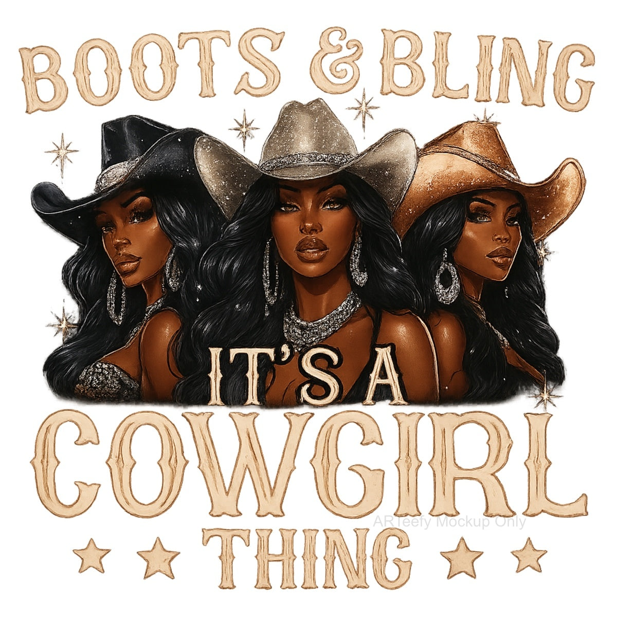 DTF Heat Transfer Iron On Sticker, Stylish Cowgirl Trio Graphic, For Western Vibe Apparel And Rodeo Themed Decor