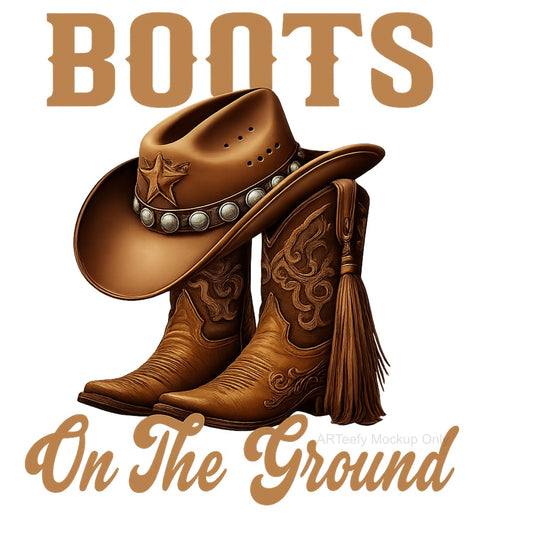 DTF Heat Transfer Iron On Sticker, Western Cowboy Boots & Hat Graphic, For Country Style Apparel And Rustic Decor