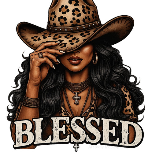 DTF Heat Transfer Iron On Sticker, Stylish Cowgirl BLESSEDGraphic, For Western  Chic Apparel And Boho Decor