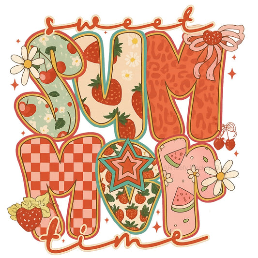DTF Heat Transfer Iron On Sticker, Summer Themed Sweet Summer Time Fruit & Pattern Graphic, For Beachwear And Vacation Decor