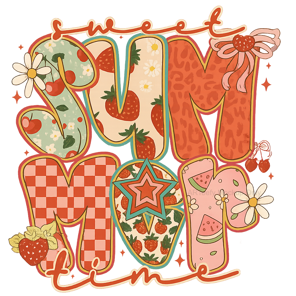 DTF Heat Transfer Iron On Sticker, Summer Themed Sweet Summer Time Fruit & Pattern Graphic, For Beachwear And Vacation Decor