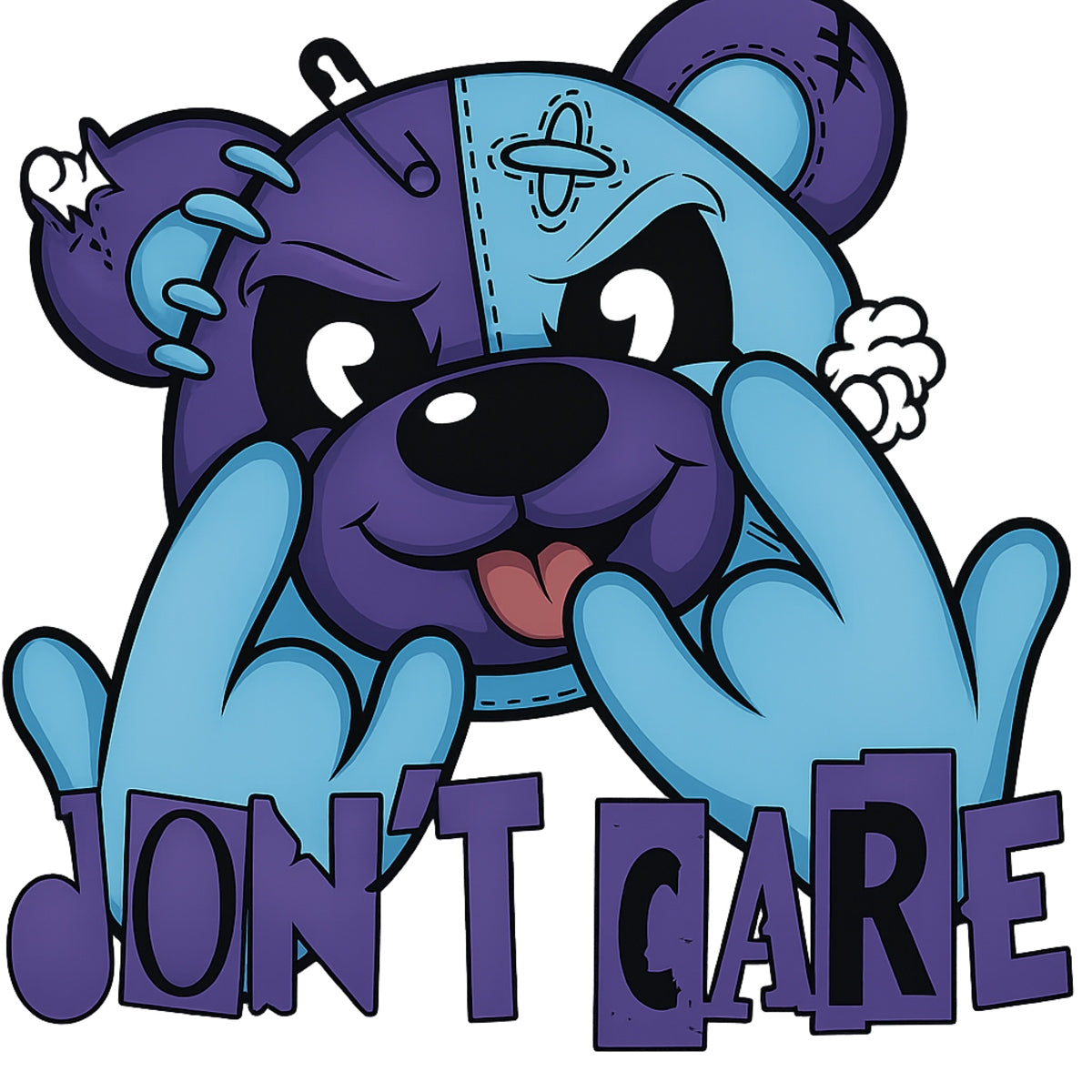 DTF Heat Transfer Iron On Sticker, Rebellious Two - Tone Bear Design, for Urban Fashion & Attitude - Driven Gear