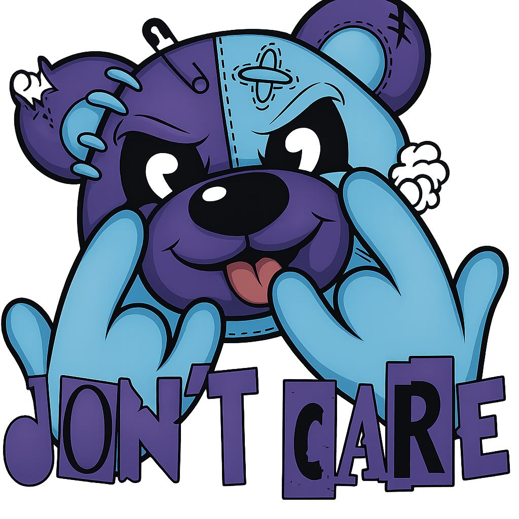 DTF Heat Transfer Iron On Sticker, Rebellious Two - Tone Bear Design, for Urban Fashion & Attitude - Driven Gear