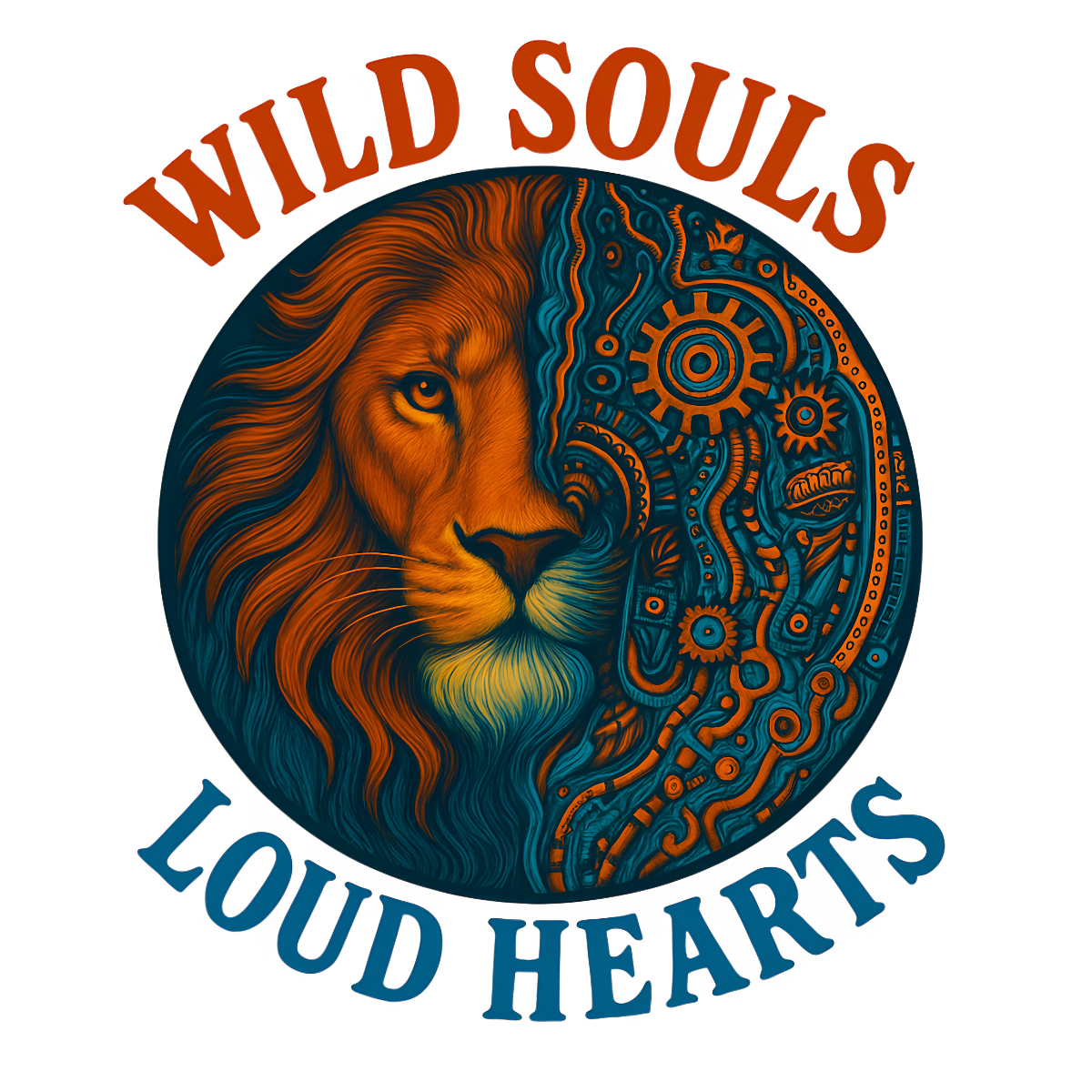 Wild Soul Lion DTF Iron-On Transfer, Steampunk Mechanical Animal Patch for T-Shirts, Hoodies, Jackets, Loud Heart Boho Punk Y2K Heat Press Decal
