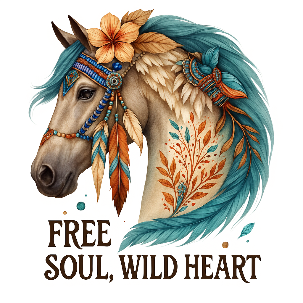 Colorful Horse "Free Soul, Wild Heart" Designs DIY Iron-On Transfer Stickers , Washable, Heat Press Decals for T-Shirts