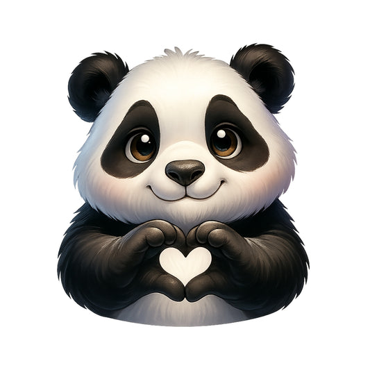 DTF Heat Transfer Iron On Sticker,Cute Panda with Heart Hands Design for DIY Shirt, Tote Bag, Animal Lover Gift, Aesthetic Graphic Patch