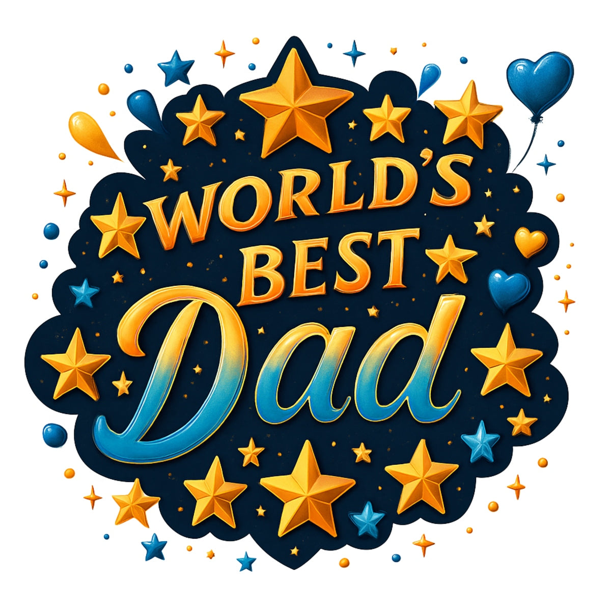DTF Heat Transfer Iron On Sticker,World's Best Dad with Stars and Balloons Design for DIY Father's Day Shirt, Gift for Dad, Appreciation Holiday Decoration