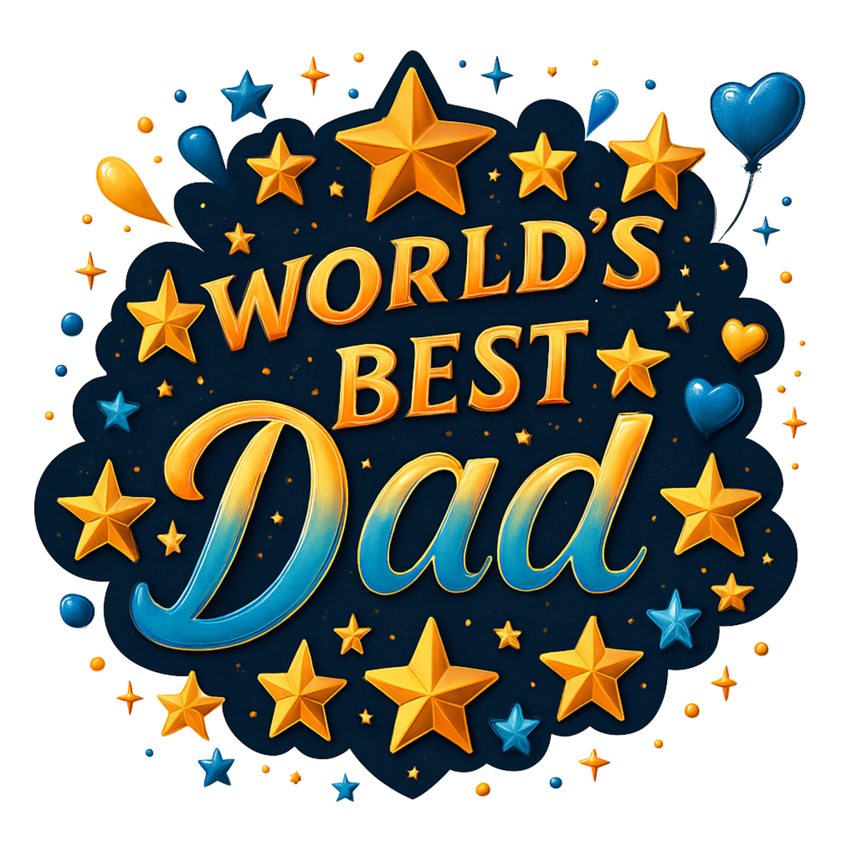 DTF Heat Transfer Iron On Sticker,World's Best Dad with Stars and Balloons Design for DIY Father's Day Shirt, Gift for Dad, Appreciation Holiday Decoration