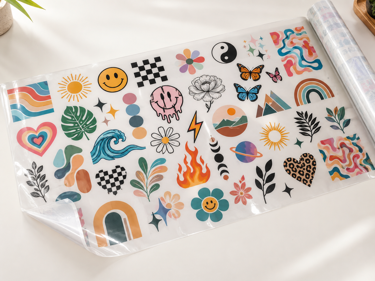 A pre-built 22-inch-wide DTF gang sheet with multiple ready-to-press designs