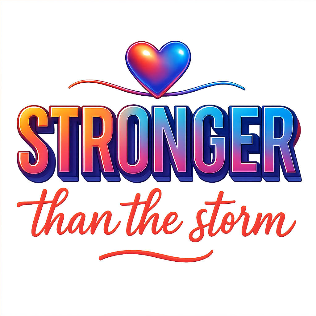 DTF Heat Transfer Iron On Sticker , Gradient Heart with "STRONGER than the Storm" Motivational Quote , Resilience-Themed Apparel Decal for T-Shirts, Hoodies