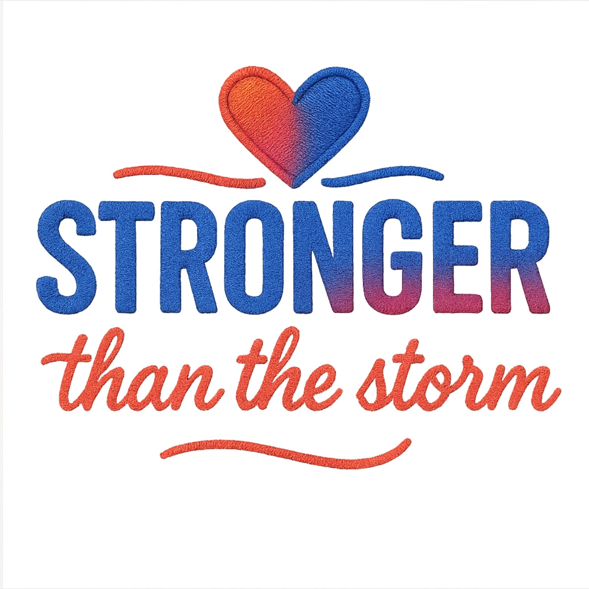 DTF Heat Transfer Iron On Sticker , Gradient Heart with "STRONGER than the Storm" Motivational Quote , Resilience-Themed Apparel Decal for T-Shirts, Hoodies