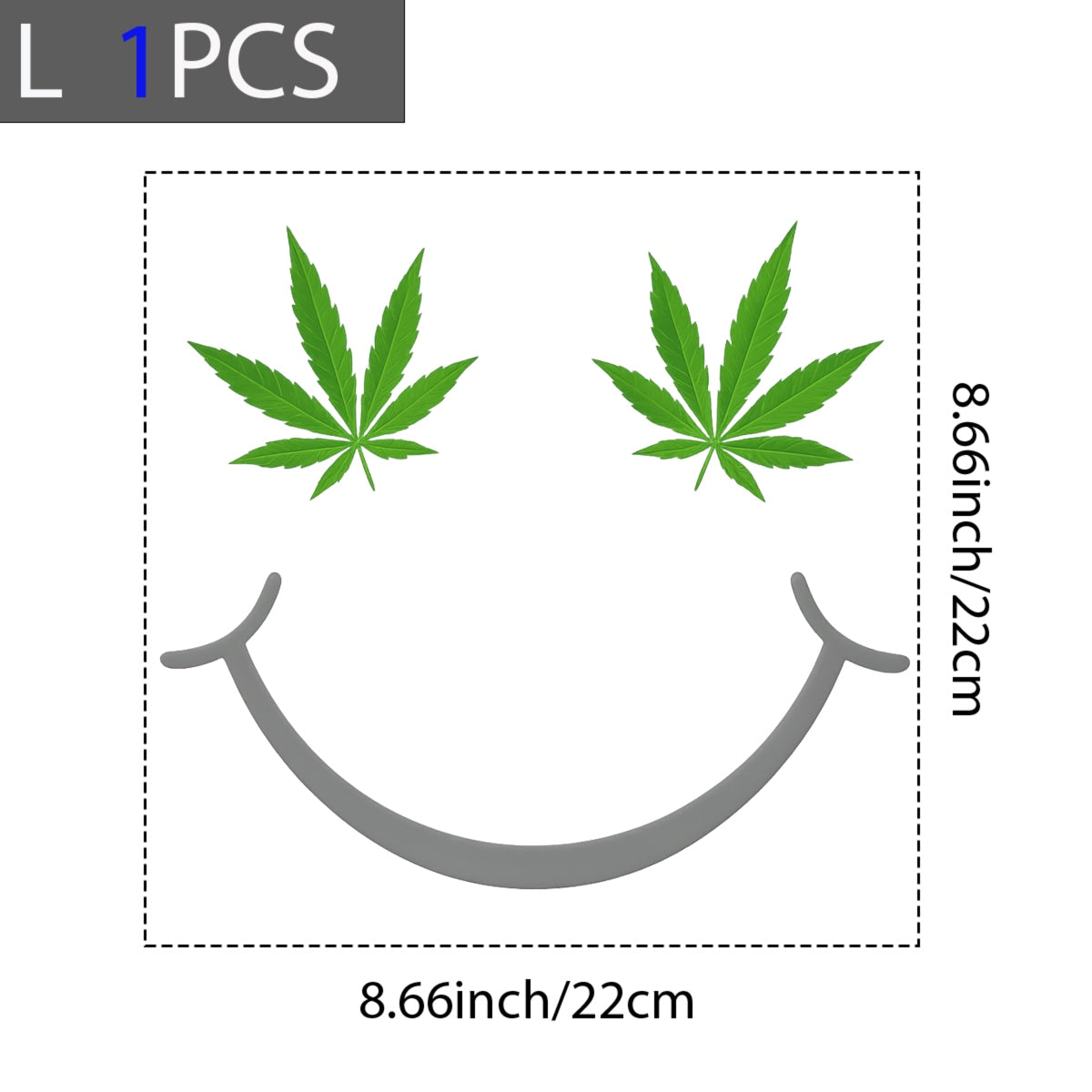 DTF Heat Transfer Iron On Sticker, Smile Face with Green Leaf Graphic, for Trendy Streetwear and Casual Fashion Decor