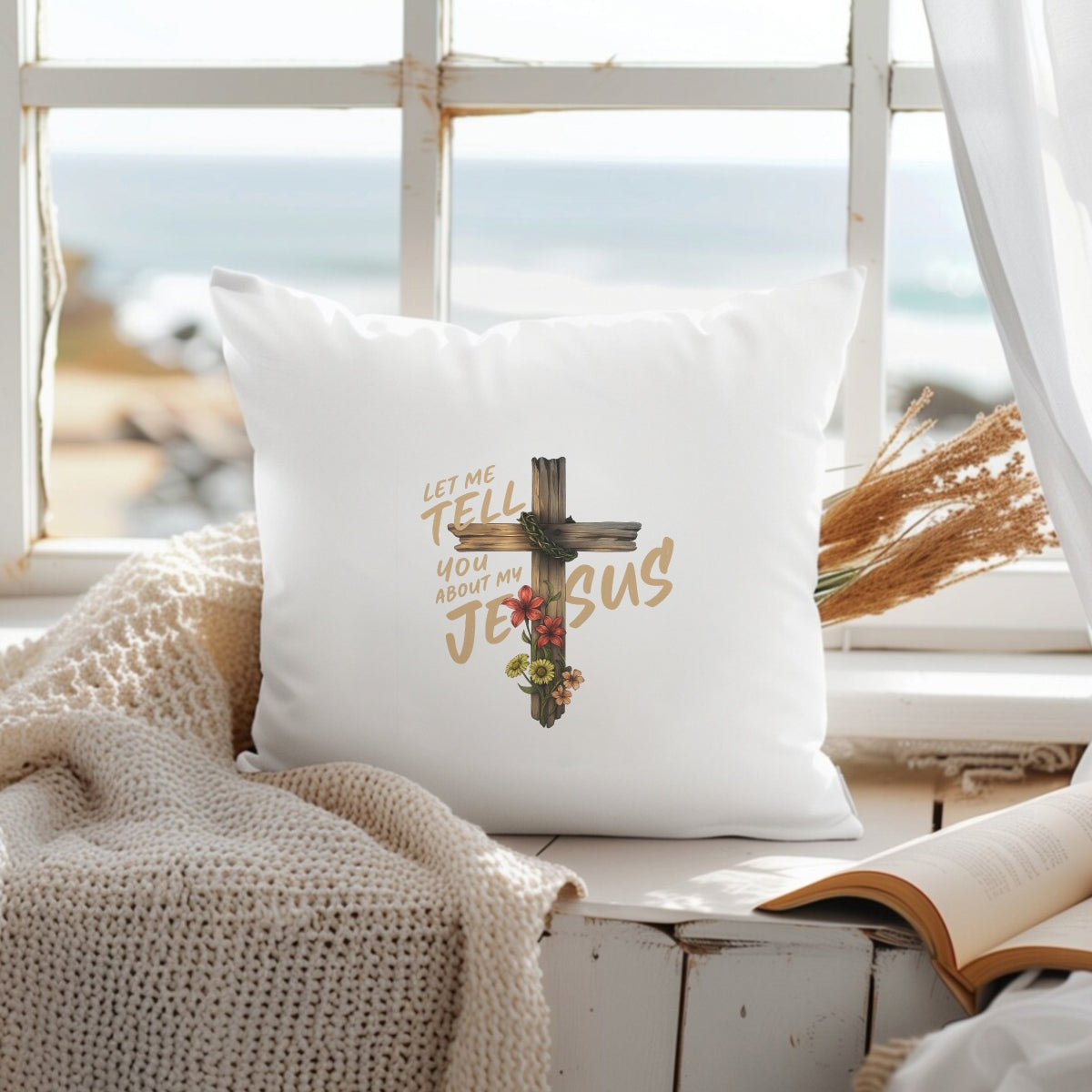 DTF Heat Transfer Iron On Sticker, Floral Cross Religious Quote Graphic, for Faith - Inspired Apparel and Spiritual Decor