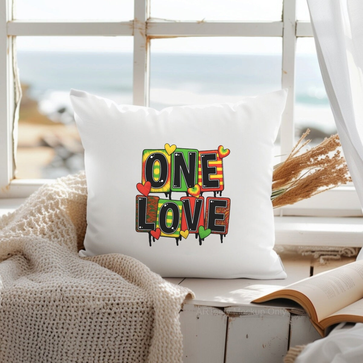 DTF Heat Transfer Iron On Sticker, Colorful ONE LOVE Graphic, For Reggae Vibe Apparel And Music Themed Decor
