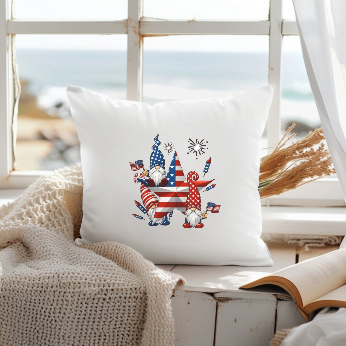 DTF Heat Transfer Iron On Sticker, Patriotic Gnome 4th of July Graphic, for Independence Day Apparel and Celebration Decor