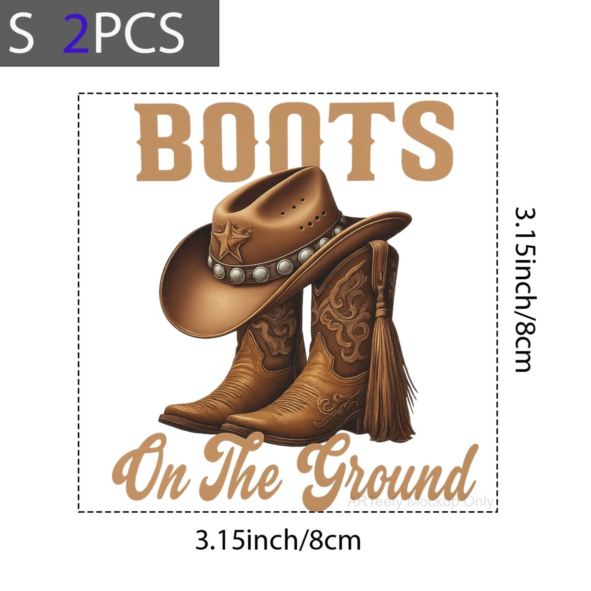 DTF Heat Transfer Iron On Sticker, Western Cowboy Boots & Hat Graphic, For Country Style Apparel And Rustic Decor
