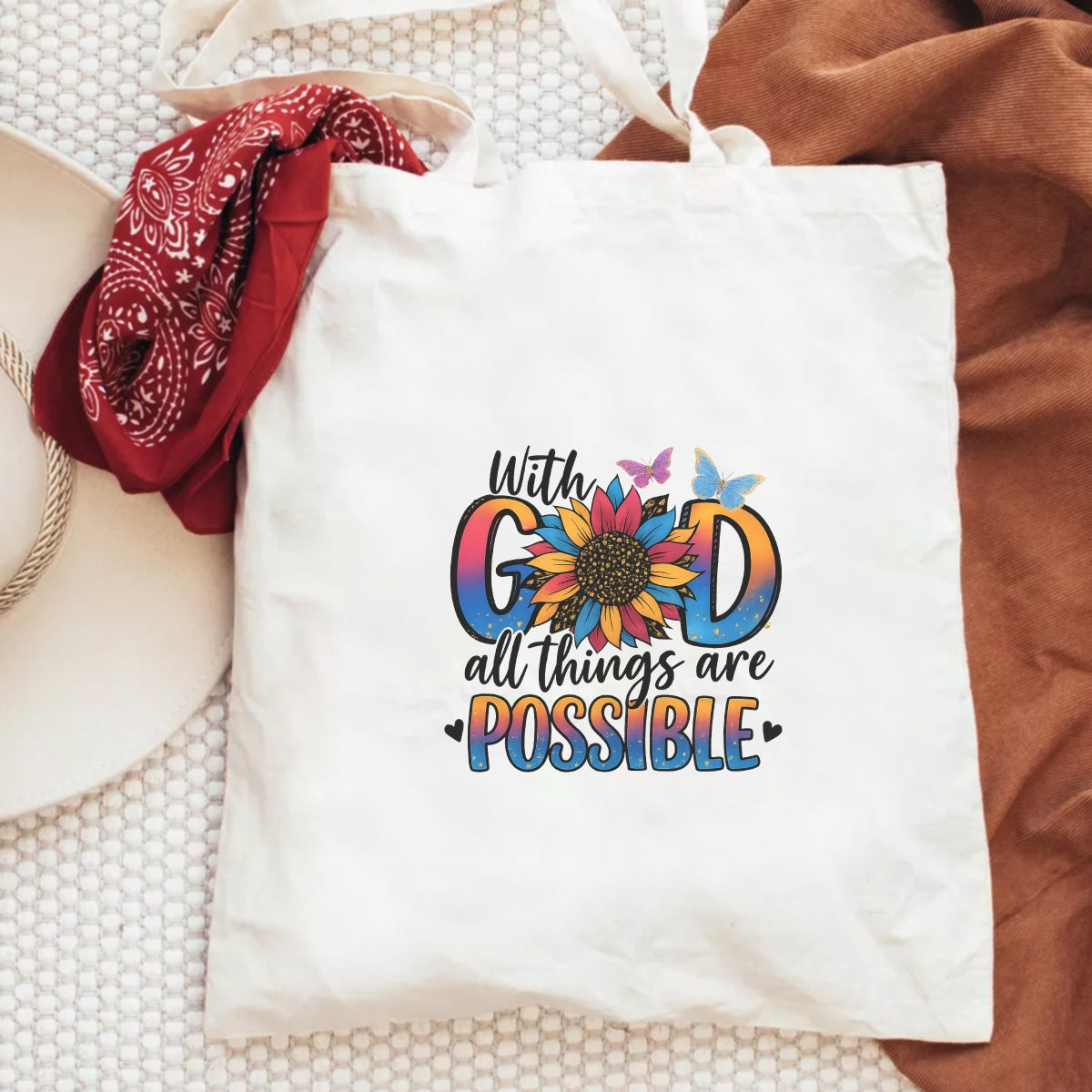 DTF Heat Transfer Iron On Sticker, Inspirational “With God” Sunflower Graphic, for Faith - Based Apparel and Uplifting Decor