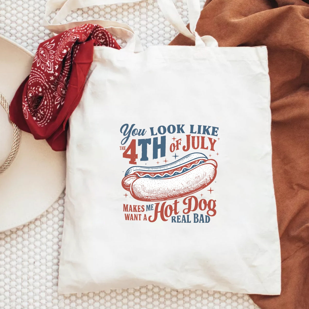 DTF Heat Transfer Iron On Sticker, 4th of July Hot Dog Graphic, for Patriotic Apparel and Independence Day Decor