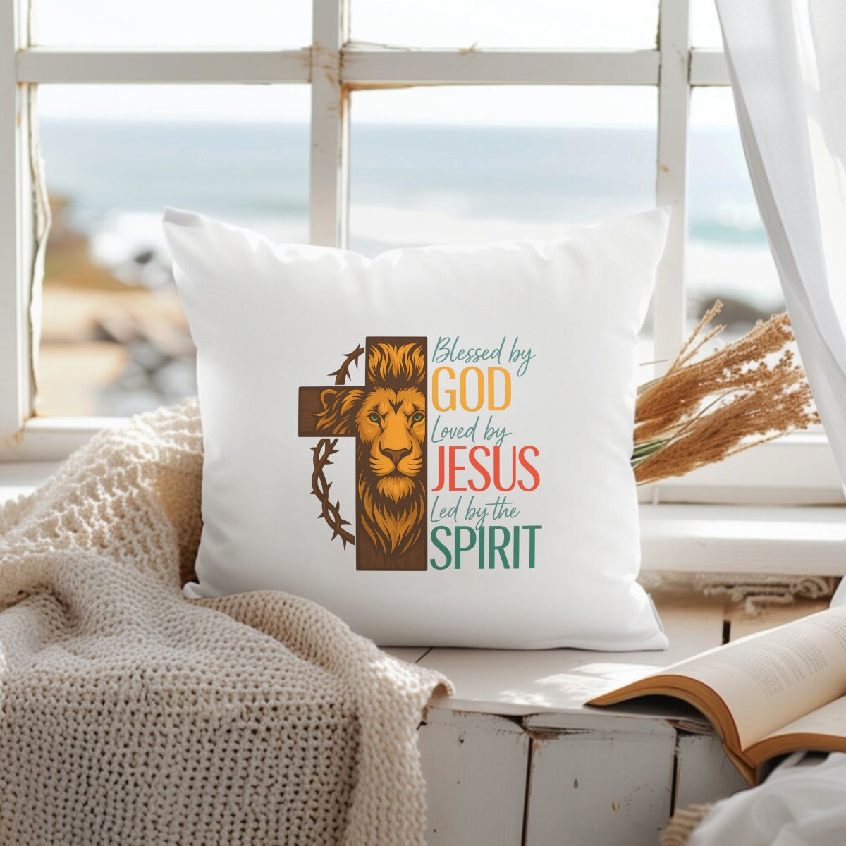 DTF Heat Transfer Iron On Sticker, Christian Lion Cross Art, Loved by JESUS Slogan for Spiritual Clothing
