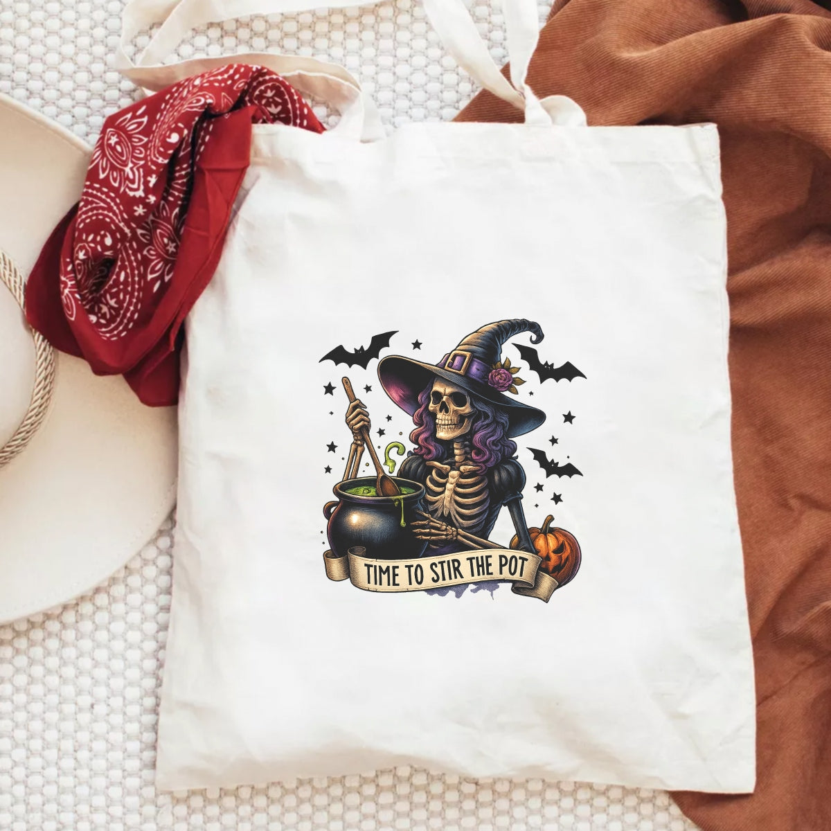 DTF Heat Transfer Iron On Sticker, Halloween Witch Skull Graphic, for Halloween Apparel and Spooky Decor
