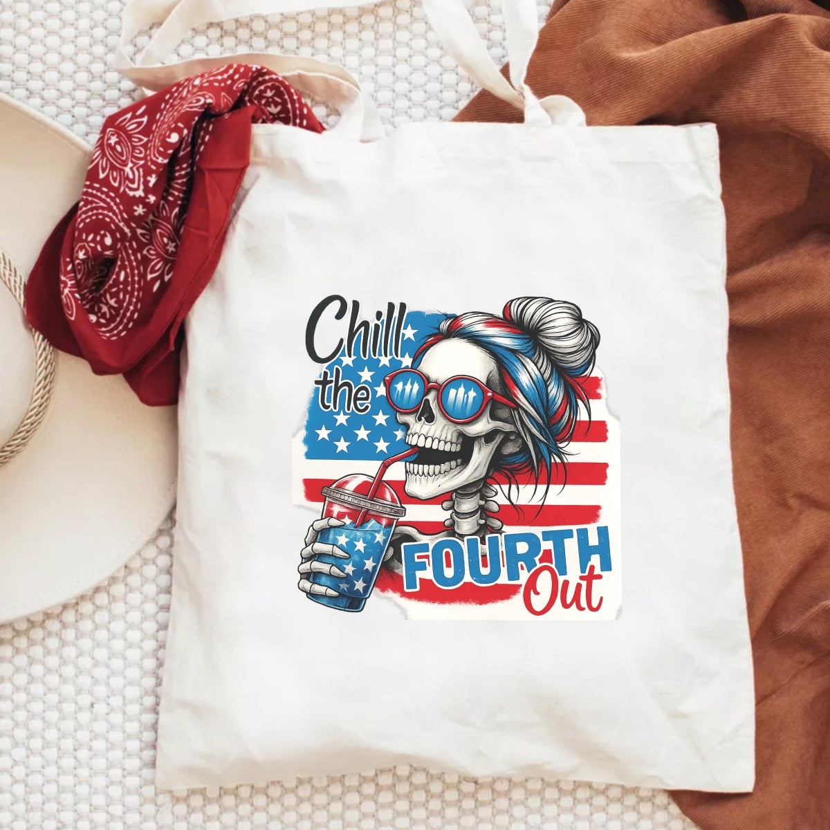 DTF Heat Transfer Iron On Sticker, Patriotic Skull Fourth of July Graphic, for Independence Day Apparel and Summer Celebration Merch