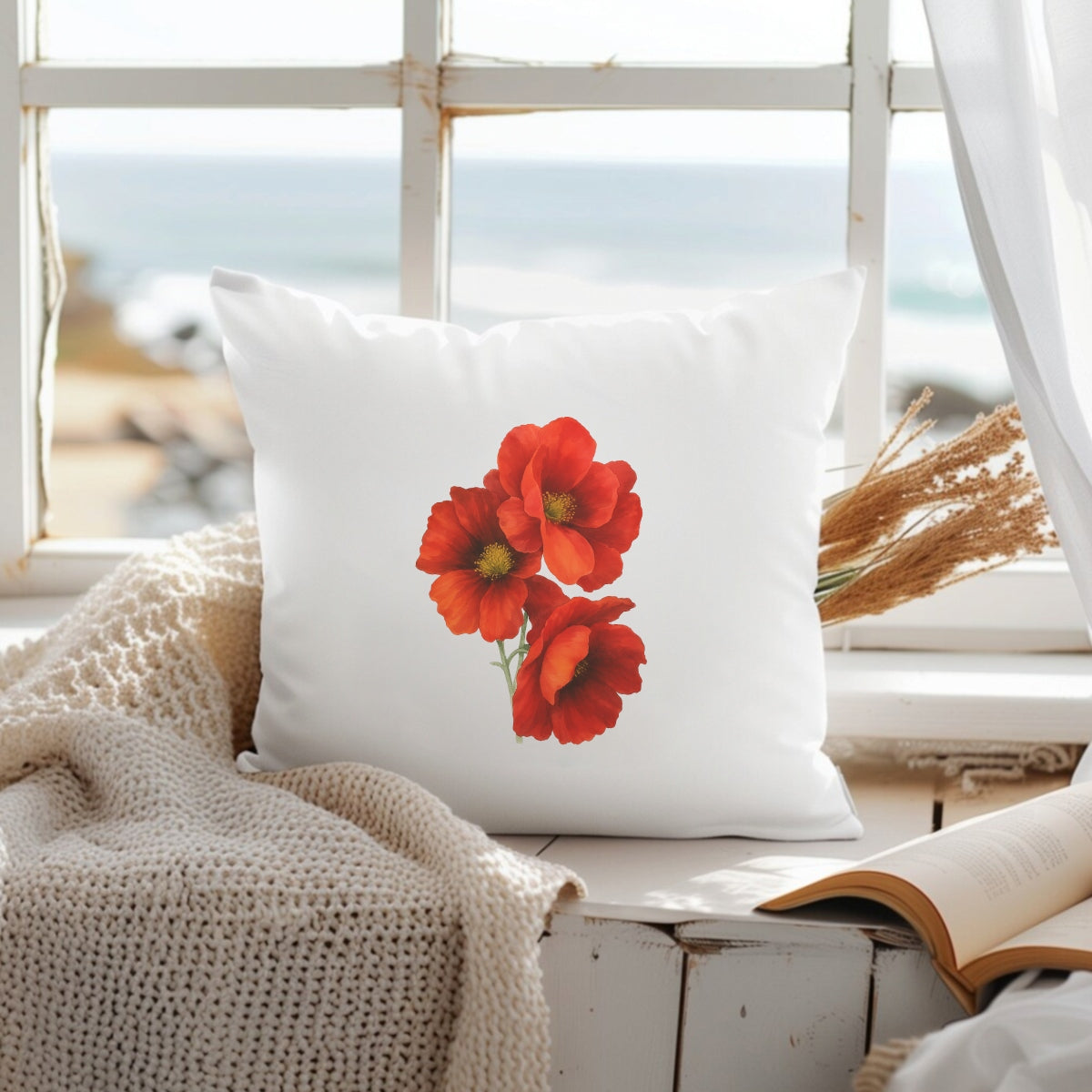 DTF Heat Transfer Iron On Sticker, Watercolor Red Poppy Flower Bouquet, for Floral - Inspired Apparel & Nature - Lover Gifts