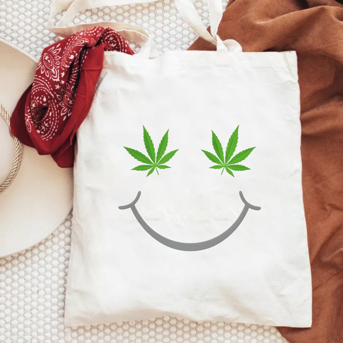 DTF Heat Transfer Iron On Sticker, Smile Face with Green Leaf Graphic, for Trendy Streetwear and Casual Fashion Decor