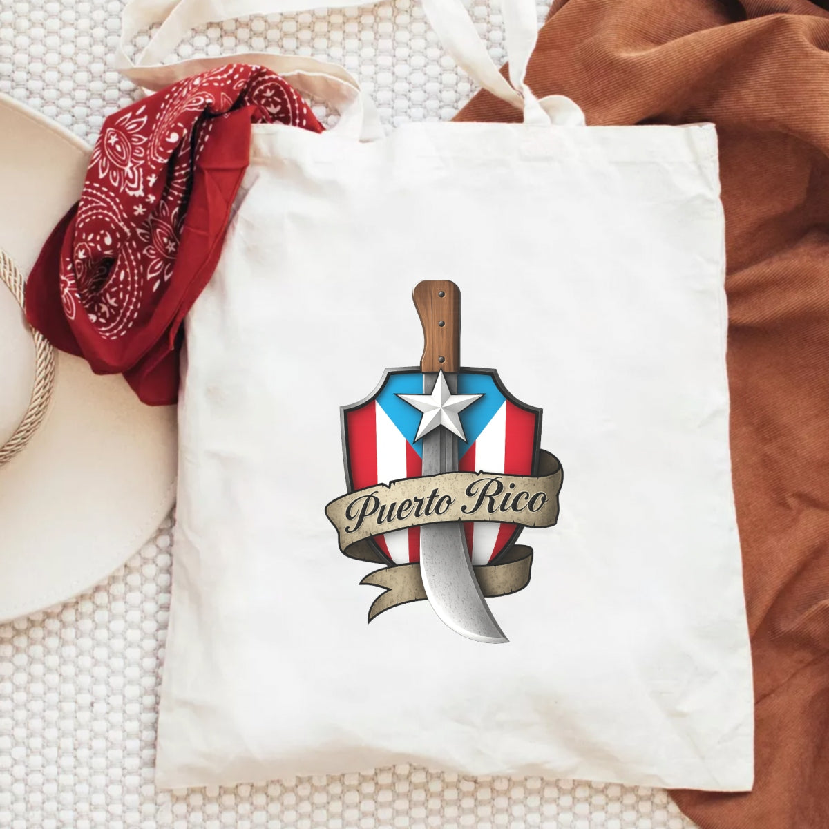 DTF Heat Transfer Iron On Sticker, Puerto Rico Shield & Machete Design, for Patriotic Apparel Decoration
