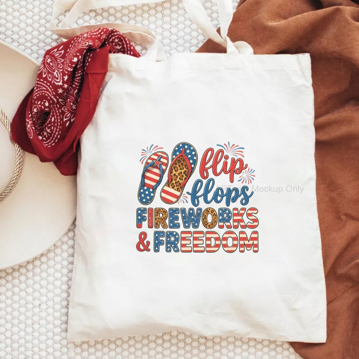 DTF Heat Transfer Iron On Sticker, Patriotic Flip  Flops & Festive Elements Graphic, For USA Holiday Apparel And Independence Day Decor