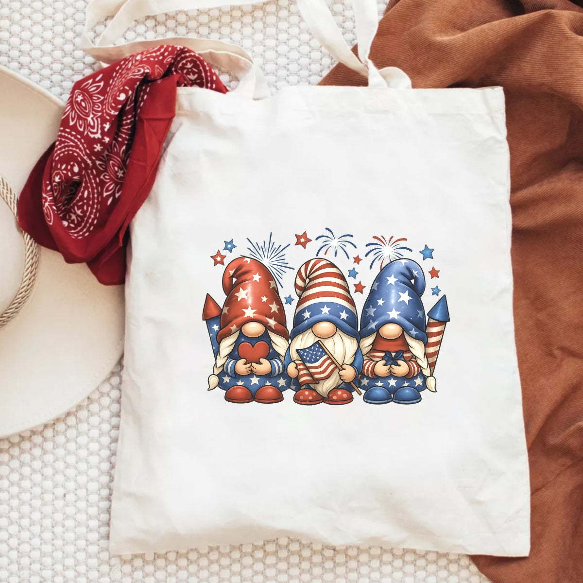 DTF Heat Transfer Iron On Sticker, Patriotic Gnome 4th of July Graphic, for Independence Day Apparel and Celebration Decor