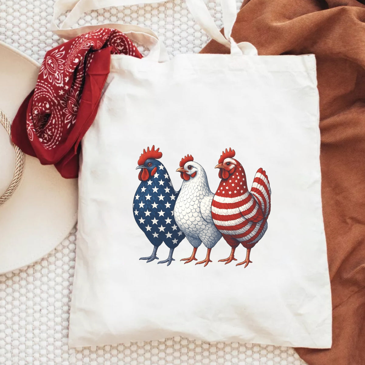 DTF Heat Transfer Iron On Sticker, Patriotic Chicken USA Flag Graphic, for 4th of July Apparel and Independence Day Decor