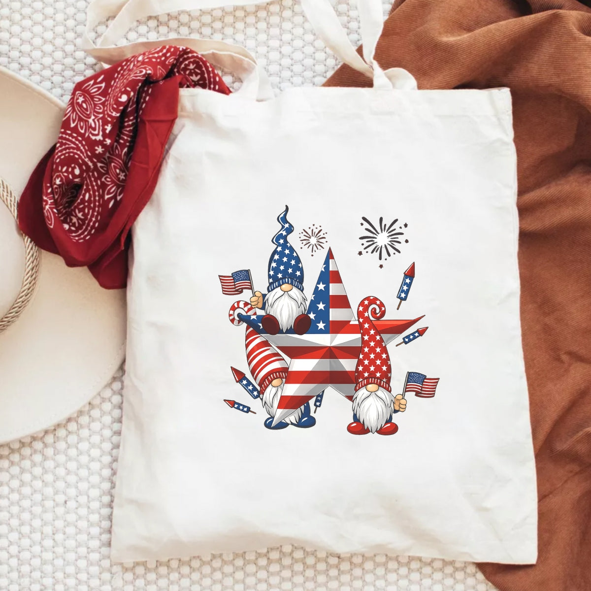 DTF Heat Transfer Iron On Sticker, Patriotic Gnome 4th of July Graphic, for Independence Day Apparel and Celebration Decor