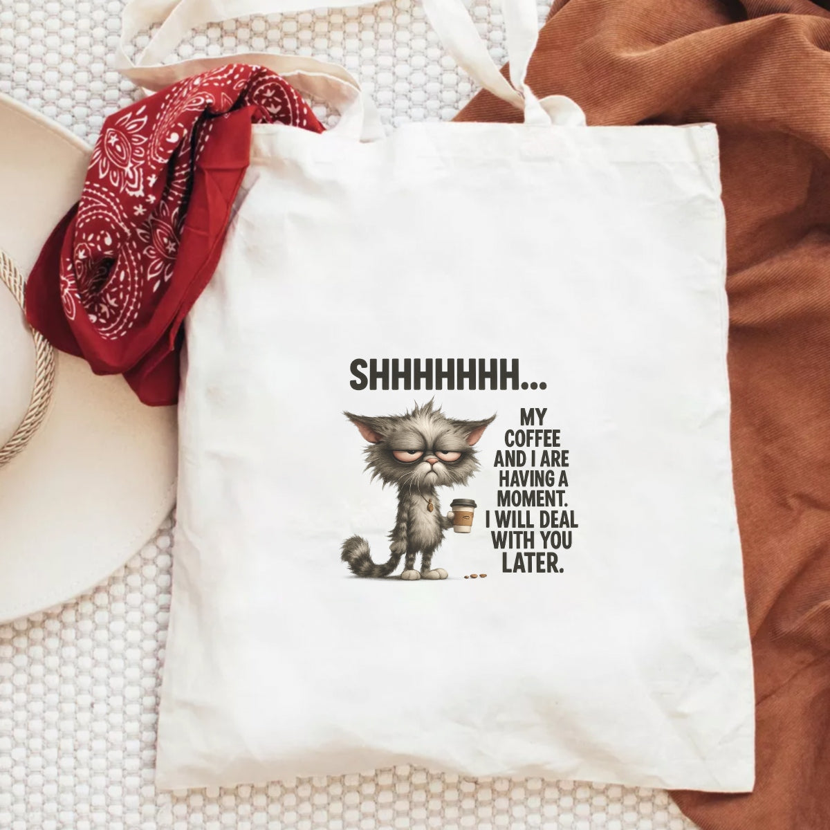 DTF Heat Transfer Iron On Sticker, Funny Coffee - Loving Cat Graphic, for Humor - Filled Apparel and Cat - Lover Decor