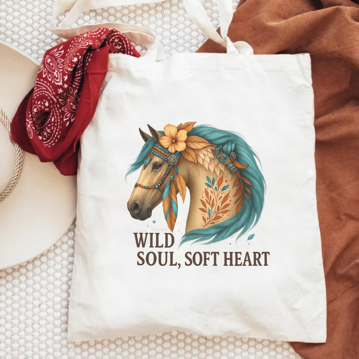 DTF Heat Transfer Iron On Sticker, Artistic Boho Horse with Floral Accents & Inspirational Text, for Bohemian Fashion & Nature - Lover Gifts
