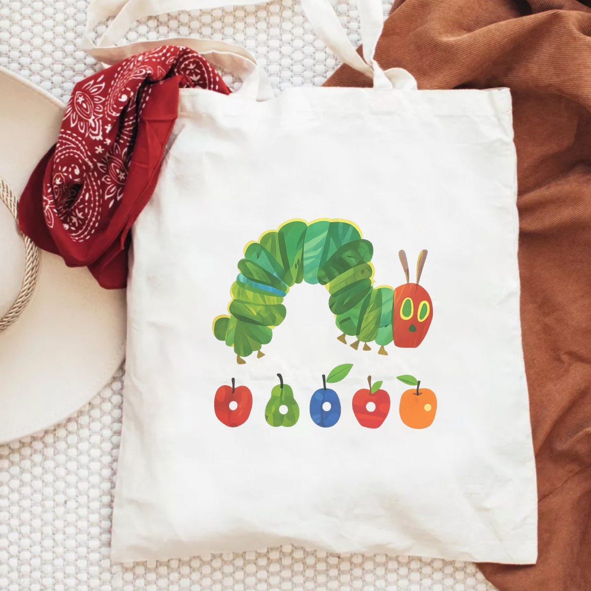 DTF Heat Transfer Iron On Sticker, Iconic Hungry Caterpillar & Fruit Graphic, for Retro Storybook Fashion & Literary Gifts