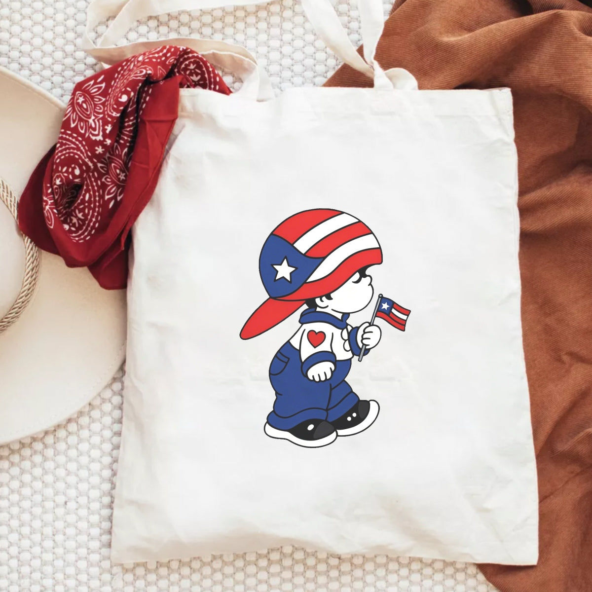 DTF Heat Transfer Iron On Sticker, Puerto Rico Flag - Themed Cartoon Character Design, for Patriotic Apparel Decoration