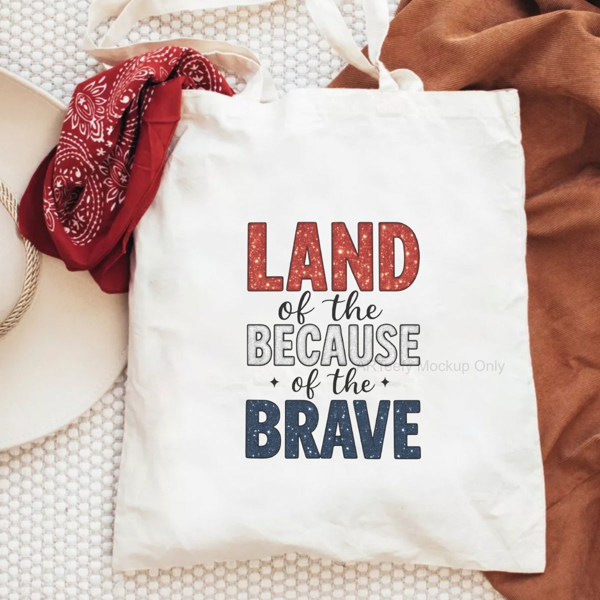 DTF Heat Transfer Iron On Sticker, Patriotic  Themed Land of the Brave Glittery Graphic, For Patriotic Apparel And National Holiday Decor
