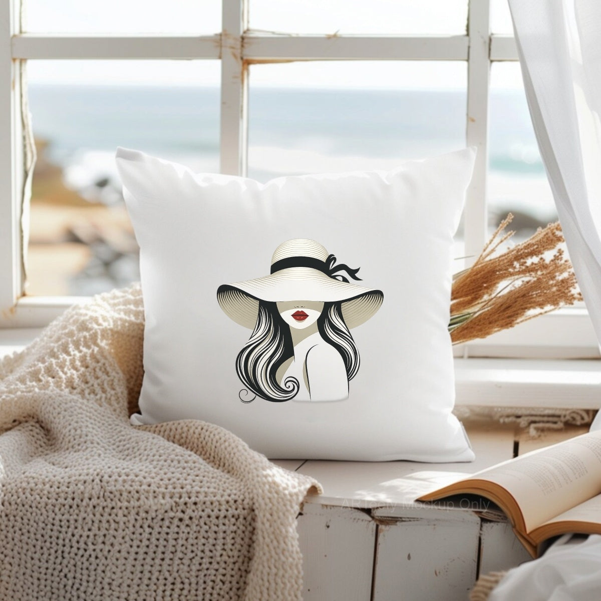DTF Heat Transfer Iron On Sticker, Stylish Lady With Wide Brimmed Hat Graphic, For Fashion Forward Apparel And Chic Decor