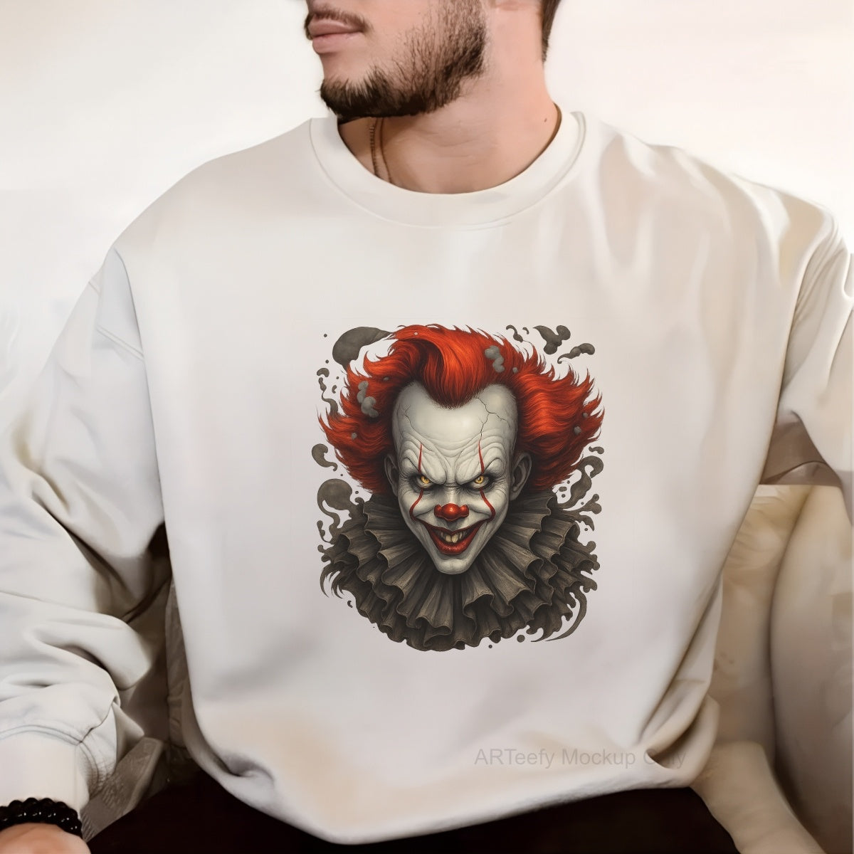 DTF Heat Transfer Iron On Sticker, Horror  Themed Clown Graphic, For Halloween Apparel And Spooky Decor