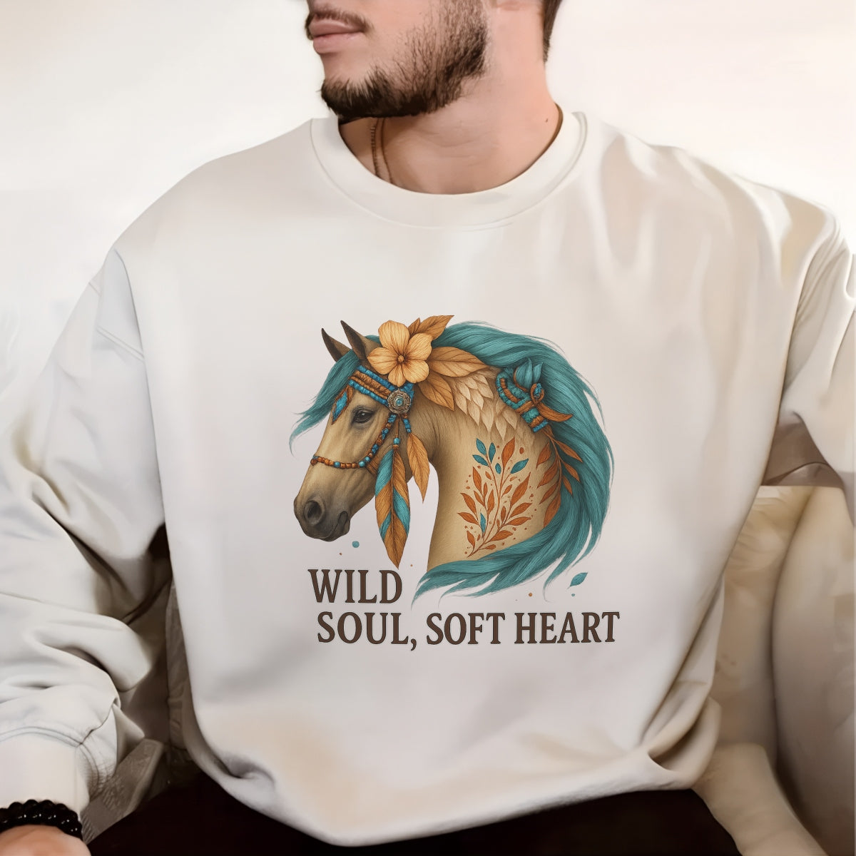DTF Heat Transfer Iron On Sticker, Artistic Boho Horse with Floral Accents & Inspirational Text, for Bohemian Fashion & Nature - Lover Gifts
