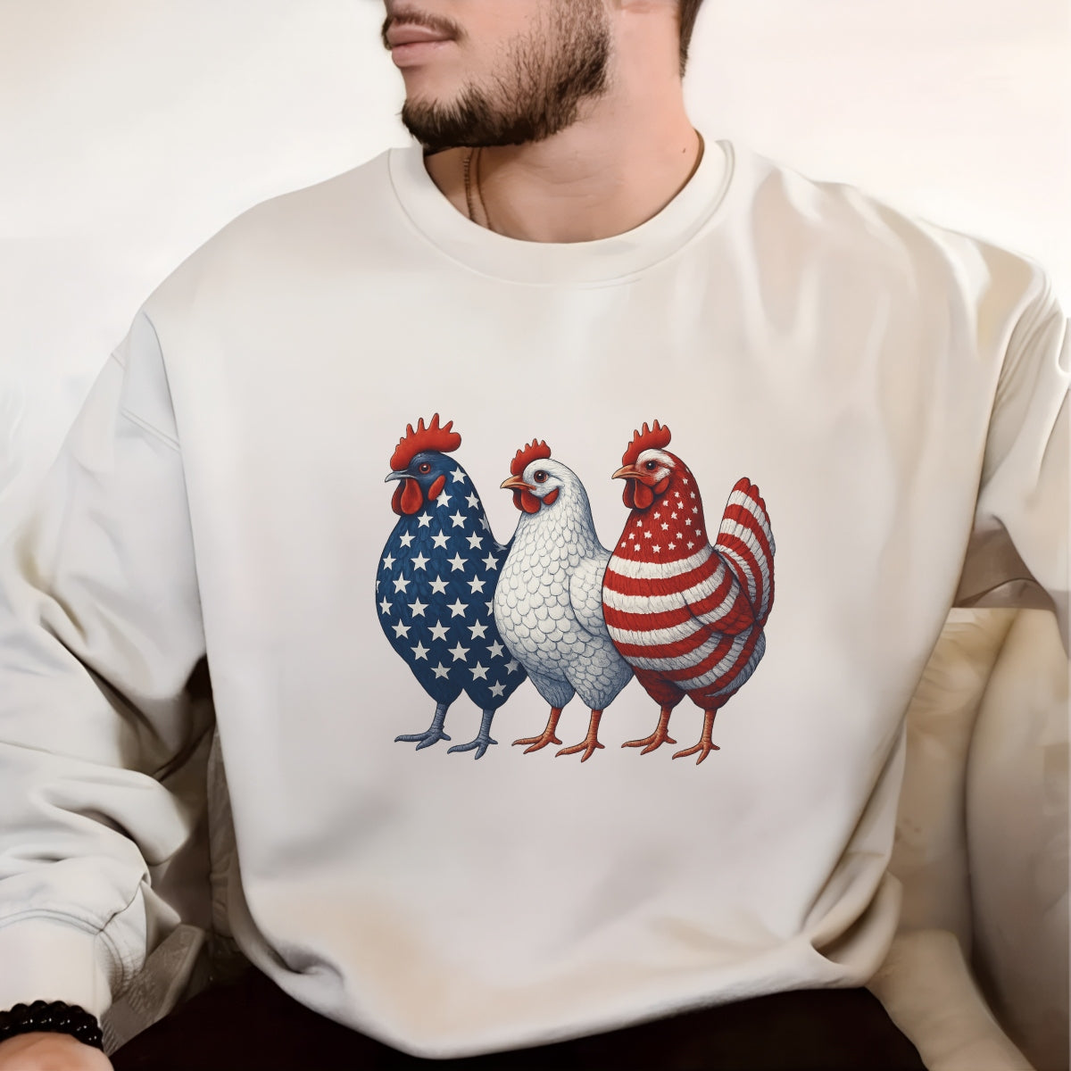 DTF Heat Transfer Iron On Sticker, Patriotic Chicken USA Flag Graphic, for 4th of July Apparel and Independence Day Decor