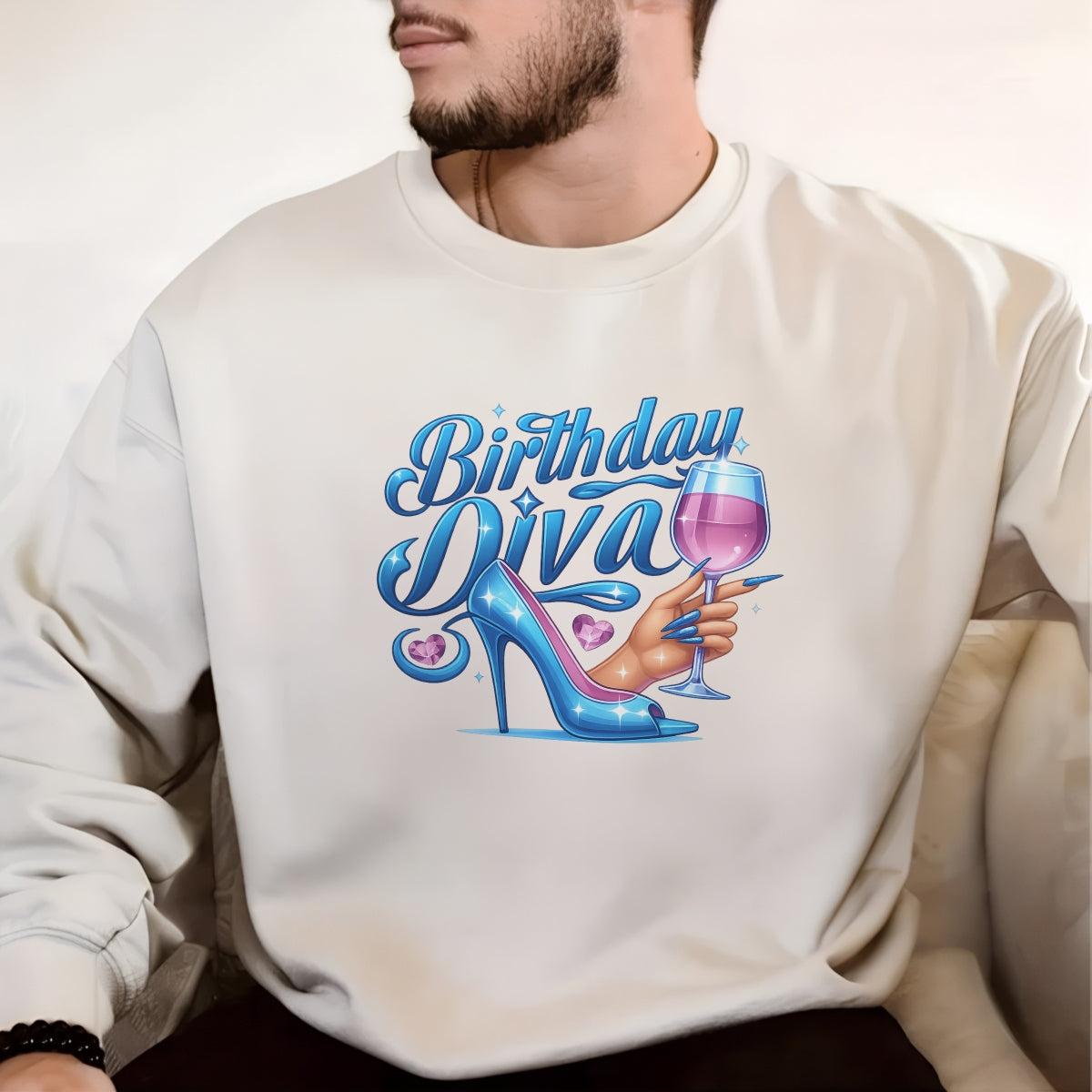 DTF Heat Transfer Iron On Sticker, Birthday Diva High Heel Graphic, for Birthday Celebration Apparel and Party Decor