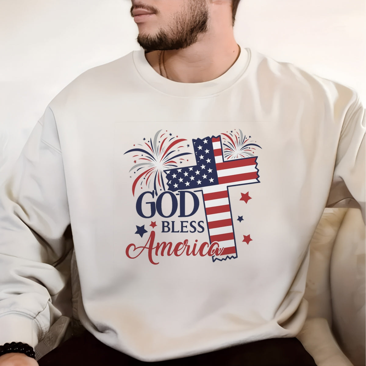 DTF Heat Transfer Iron On Sticker, Patriotic God Bless America Graphic, for 4th of July Apparel and Independence Day Decor