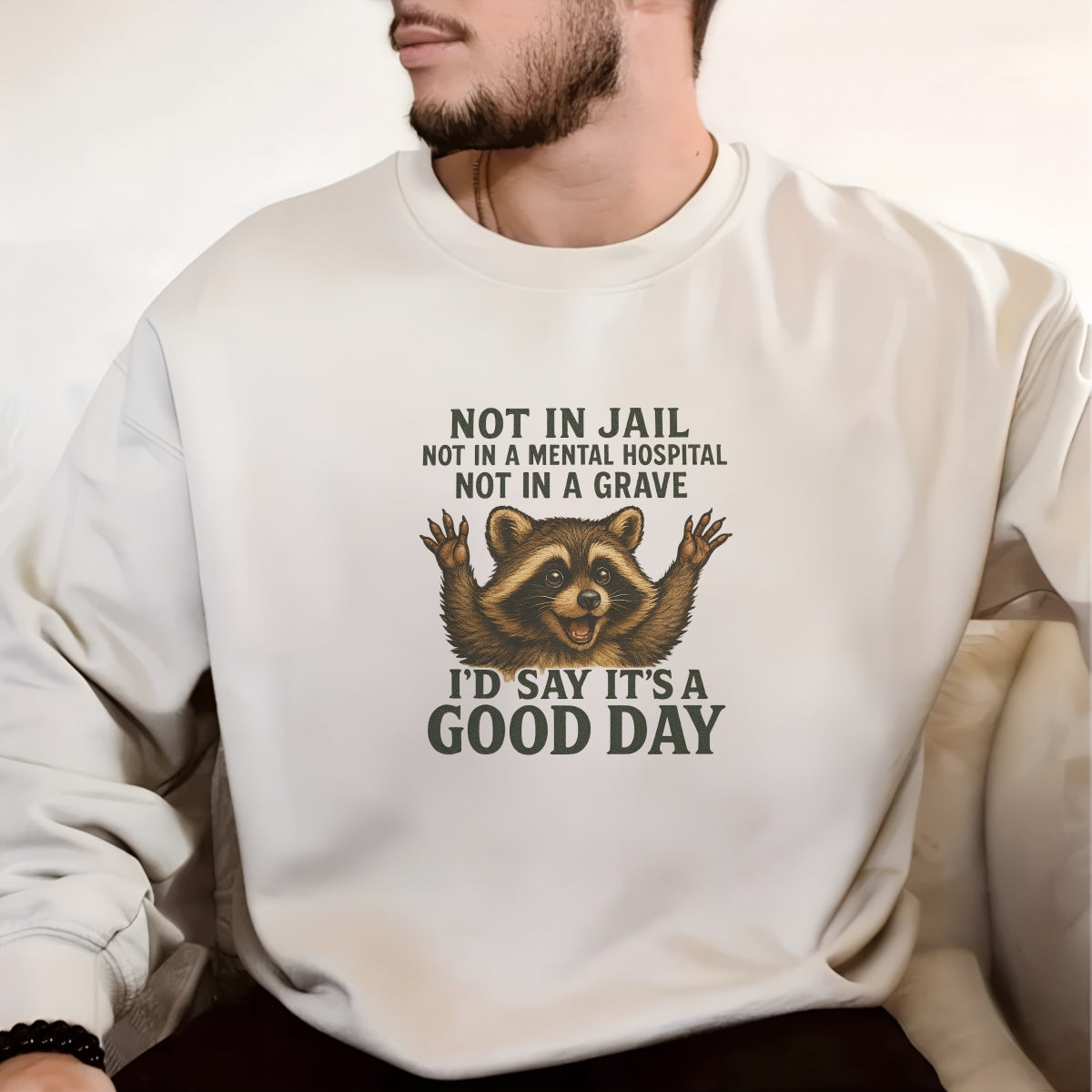 DTF Heat Transfer Iron On Sticker, Humorous Raccoon Quote Graphic, for Funny Apparel and Casual Decor