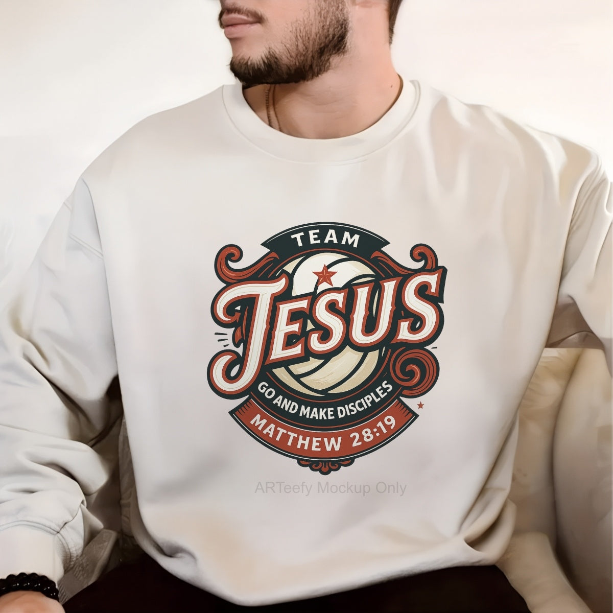 DTF Heat Transfer Iron On Sticker, Team Jesus Volleyball & Scripture Elements, For Faith Based Sports Apparel and Church Event Decor