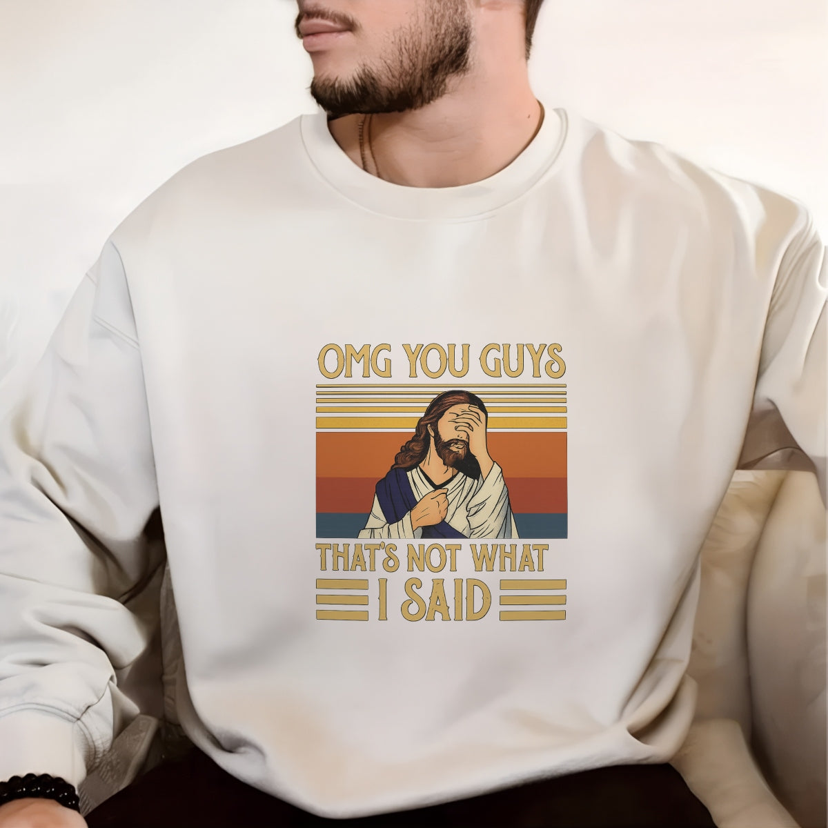 DTF Heat Transfer Iron On Sticker, Humorous Religious  Inspired Meme Graphic, For Casual Apparel And Light hearted Religious Community Gatherings