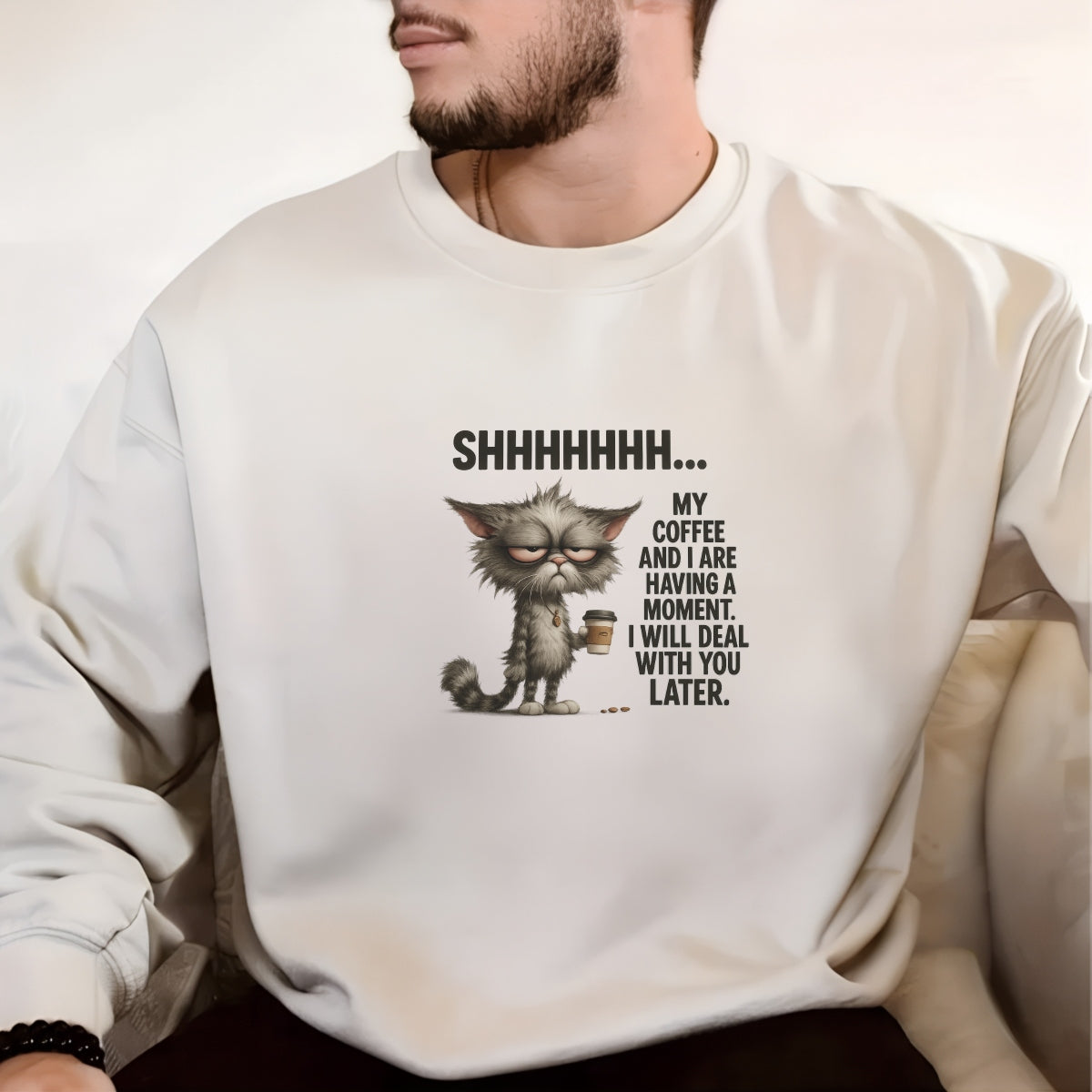 DTF Heat Transfer Iron On Sticker, Funny Coffee - Loving Cat Graphic, for Humor - Filled Apparel and Cat - Lover Decor