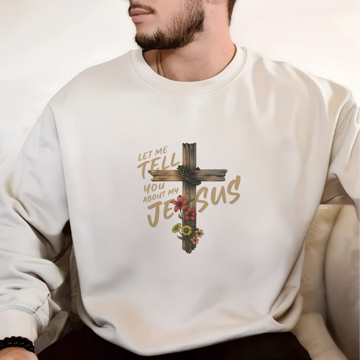 DTF Heat Transfer Iron On Sticker, Floral Cross Religious Quote Graphic, for Faith - Inspired Apparel and Spiritual Decor